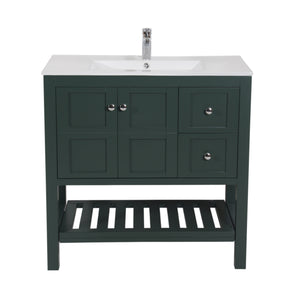 Manhattan 36 in. W x 18 in. D x 36 in. H Bath Vanity in Dark Green with Integrated Ceramic Top in White