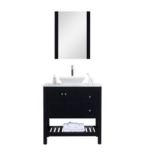 Manhattan 36 in. W x 18 in. D x 41 in. H Bath Vanity in Black with Marble Vanity Top with White Basin and Mirror