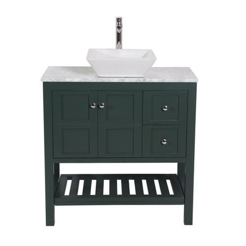 Manhattan 36 in. W x 18 in. D x 41 in. H Bath Vanity in Dark Green with Marble Vanity Top with White Basin