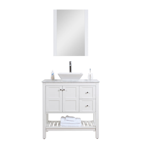 Manhattan 36 in. W x 18 in. D x 41 in. H Bath Vanity in White with Marble Vanity Top with White Basin and Mirror