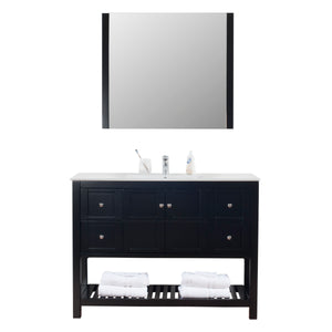 Manhattan 48 in. W x 18 in. D x 36 in. H Bath Vanity in Black with Integrated Ceramic Top in White and Mirror