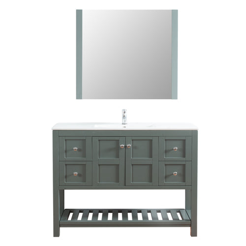 Manhattan 48 in. W x 18 in. D x 36 in. H Bath Vanity in Charcoal Gray with Integrated Ceramic Top in White and Mirror