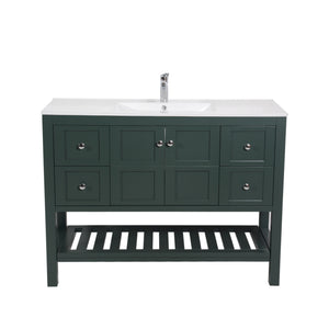 Manhattan 48 in. W x 18 in. D x 36 in. H Bath Vanity in Dark Green with Integrated Ceramic Top in White