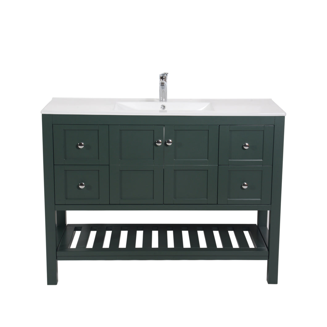 Manhattan 48 in. W x 18 in. D x 36 in. H Bath Vanity in Dark Green with Integrated Ceramic Top in White