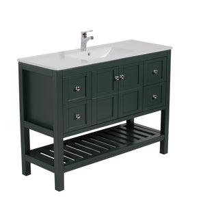 Manhattan 48 in. W x 18 in. D x 36 in. H Bath Vanity in Dark Green with Integrated Ceramic Top in White