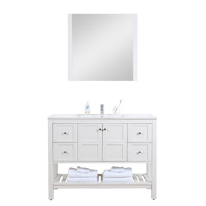 Manhattan 48 in. W x 18 in. D x 36 in. H Bath Vanity in White with Integrated Ceramic Top in White and Mirror