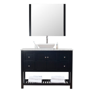 Manhattan 48 in. W x 18 in. D x 41 in. H Bath Vanity in Black  with Marble Vanity Top with White Basin and Mirror