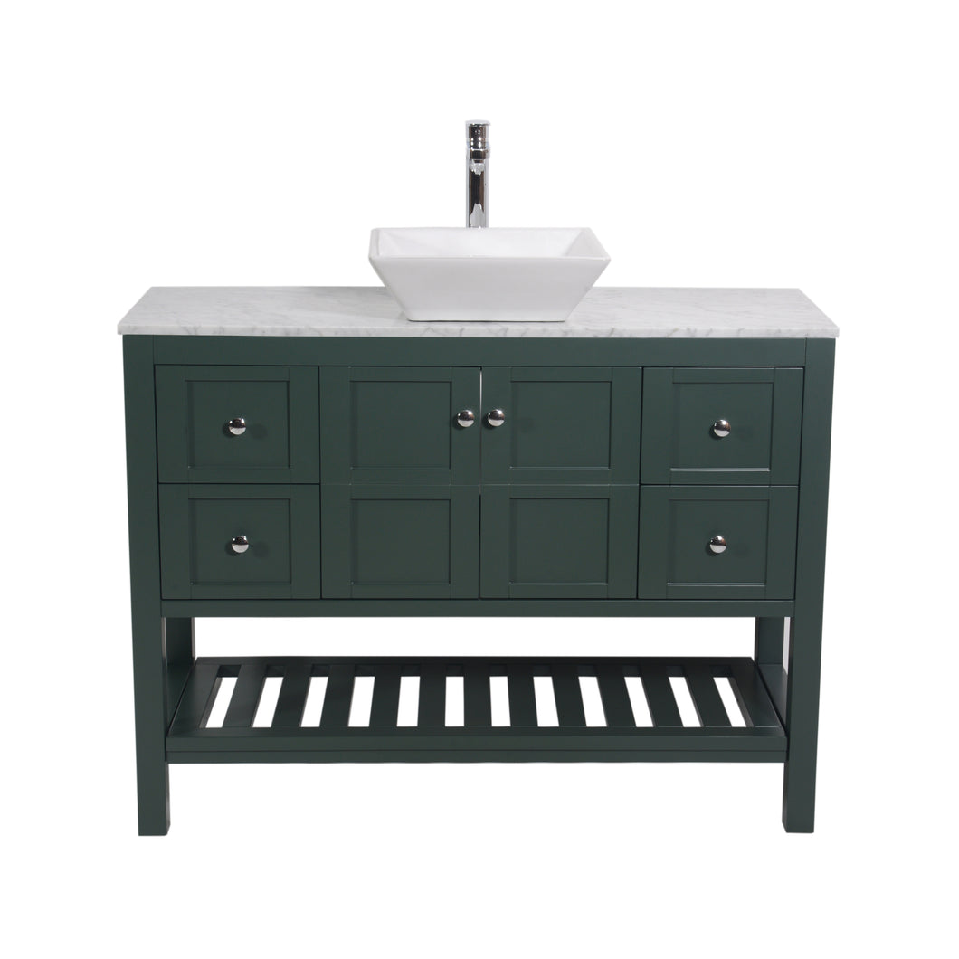 Manhattan 48 in. W x 18 in. D x 41 in. H Bath Vanity in Dark Green with Marble Vanity Top with White Basin