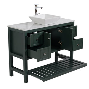 Manhattan 48 in. W x 18 in. D x 41 in. H Bath Vanity in Dark Green with Marble Vanity Top with White Basin