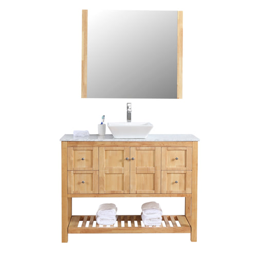 Manhattan 48 in. W x 18 in. D x 41 in. H Bath Vanity in Natural Wood with Marble Vanity Top with White Basin and Mirror