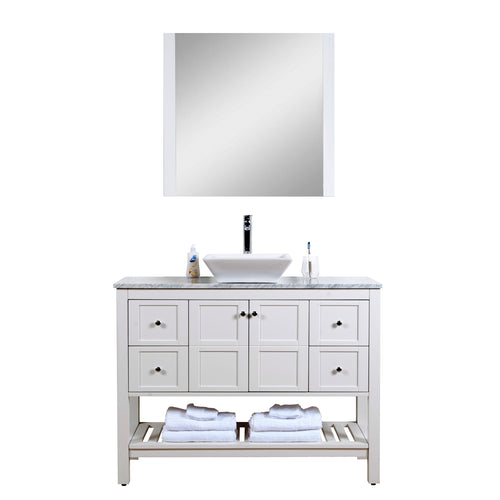 Manhattan 48 in. W x 18 in. D x 41 in. H Bath Vanity in White with Marble Vanity Top with White Basin and Mirror