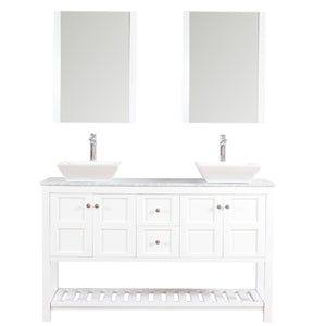 Manhattan 60 in. W x 18 in. D x 41 in. H Bath Vanity in White with Marble Vanity Top with White Basins and Mirrors