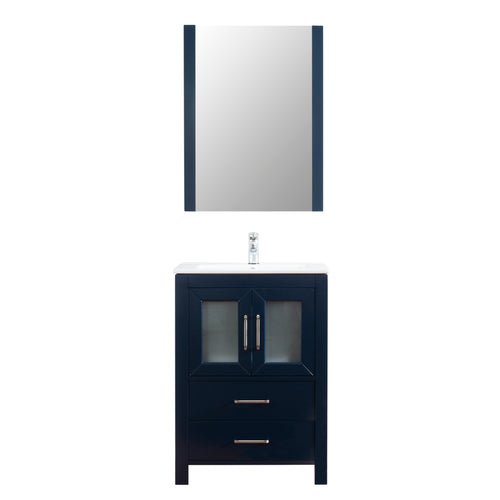 Newport 24 in. W x 18 in. D x 33 in. H Bath Vanity in Dark Blue with Integrated Ceramic Top in White and Mirror