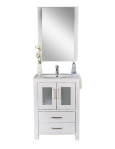 Newport 24 in. W x 18 in. D x 33 in. H Bath Vanity in White with Integrated Ceramic Top in White and Mirror