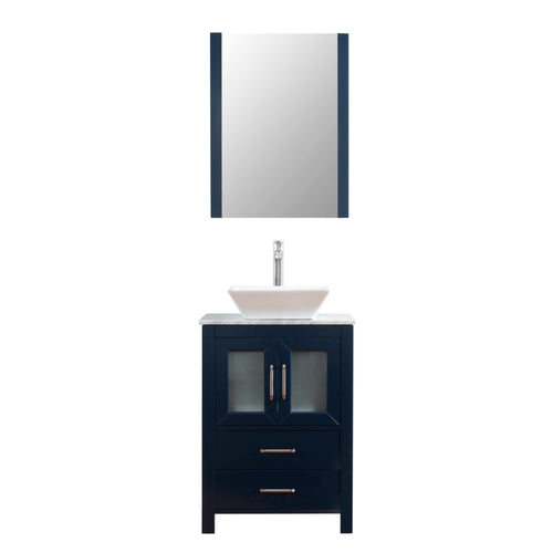 Newport 24 in. W x 18 in. D x 38 in. H Bath Vanity in Navy with Marble Vanity Top with White Basin and Mirror