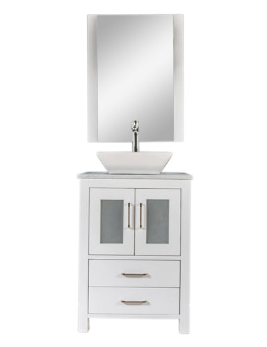 Newport 24 in. W x 18 in. D x 38 in. H Bath Vanity in White with Marble Vanity Top with White Basin and Mirror