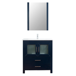 Newport 30 in. W x 18 in. D x 33 in. H Bath Vanity in Dark Blue with Integrated Ceramic Top in White and Mirror