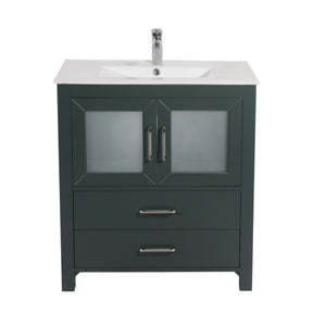 Newport 30 in. W x 18 in. D x 33 in. H Bath Vanity in Dark Green with Integrated Ceramic Top in White