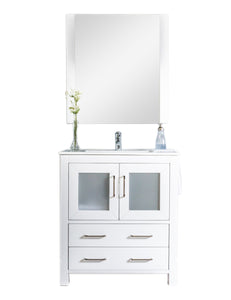 Newport 30 in. W x 18 in. D x 33 in. H Bath Vanity in White with Integrated Ceramic Top in White and Mirror