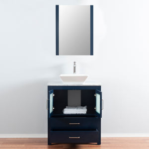 Newport 30 in. W x 18 in. D x 38 in. H Bath Vanity in Navy with Marble Vanity Top with White Basin and Mirror