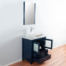 Newport 30 in. W x 18 in. D x 38 in. H Bath Vanity in Navy with Marble Vanity Top with White Basin and Mirror