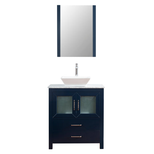 Newport 30 in. W x 18 in. D x 38 in. H Bath Vanity in Navy with Marble Vanity Top with White Basin and Mirror