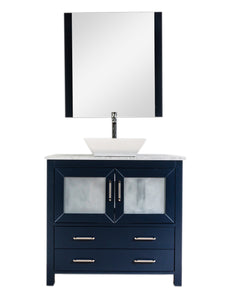 Newport 36 in. W x 18 in. D x 38 in. H Bath Vanity in Navy with Marble Vanity Top with White Basin and Mirror