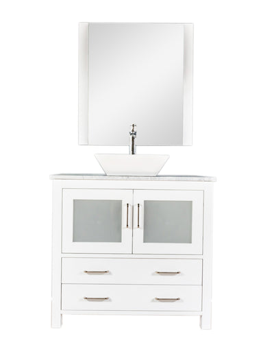 Newport 36 in. W x 18 in. D x 38 in. H Bath Vanity in White with Marble Vanity Top with White Basin and Mirror