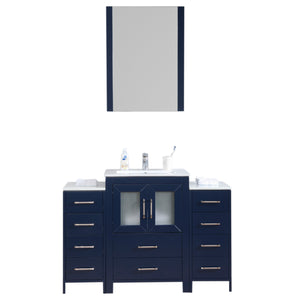 Newport 48 in. W x 18 in. D x 33 in. H Bath Vanity in Dark Blue with Integrated Ceramic Top in White and Mirror