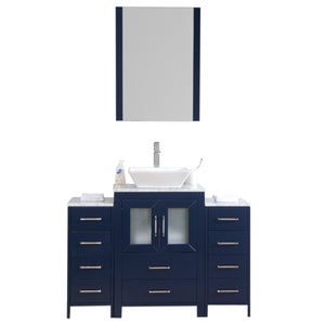 Newport 48 in. W x 18 in. D x 38 in. H Bath Vanity in Dark Blue with Marble Vanity Top with White Basin and Mirror