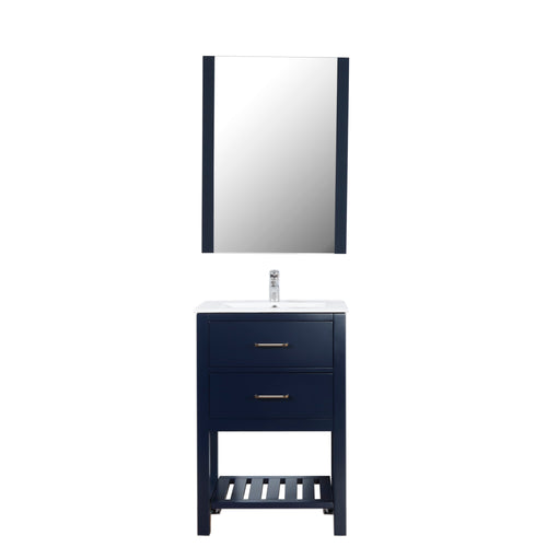 Santa Monica 24 in. W x 18 in. D x 36 in. H Bath Vanity in Dark Blue with Integrated Ceramic Top in White and Mirror