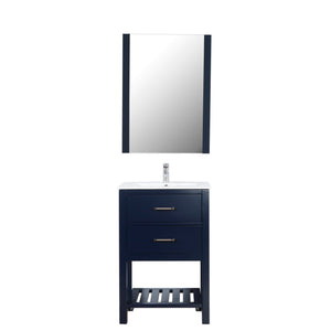 Santa Monica 24 in. W x 18 in. D x 36 in. H Bath Vanity in Dark Blue with Integrated Ceramic Top in White and Mirror