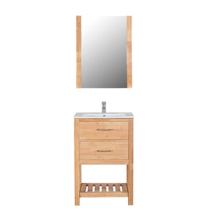 Santa Monica 24 in. W x 18 in. D x 36 in. H Bath Vanity in Natural Wood with Integrated Ceramic Top in White and Mirror