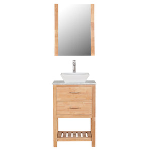 Santa Monica 24 in. W x 18 in. D x 41 in. H Bath Vanity in Natural Wood with Marble Vanity Top with White Basin and Mirror