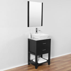 Santa Monica 24 in. W x 18 in. D x 41 in. H Bath Vanity in Black with Marble Vanity Top with White Basin and Mirror