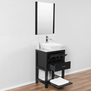 Santa Monica 24 in. W x 18 in. D x 41 in. H Bath Vanity in Black with Marble Vanity Top with White Basin and Mirror