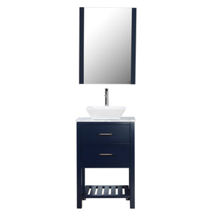 Santa Monica 24 in. W x 18 in. D x 41 in. H Bath Vanity in Navy with Marble Vanity Top with White Basin and Mirror