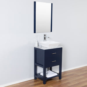 Santa Monica 24 in. W x 18 in. D x 41 in. H Bath Vanity in Navy with Marble Vanity Top with White Basin and Mirror