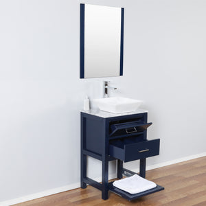 Santa Monica 24 in. W x 18 in. D x 41 in. H Bath Vanity in Navy with Marble Vanity Top with White Basin and Mirror