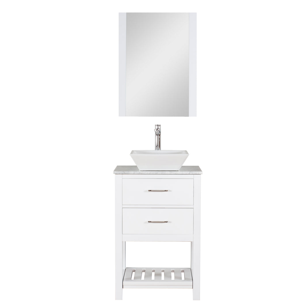 Santa Monica 24 in. W x 18 in. D x 41 in. H Bath Vanity in White with Marble Vanity Top with White Ceramic Basin and Mirror