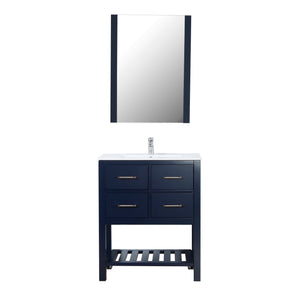 Santa Monica 30 in. W x 18 in. D x 36 in. H Bath Vanity in Dark Blue with Integrated Ceramic Top in White and Mirror