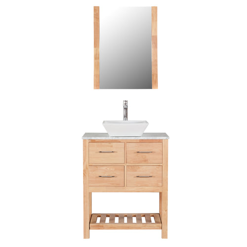 Santa Monica 30 in. W x 18 in. D x 41 in. H Bath Vanity in Natural Wood with Marble Vanity Top with White Basin and Mirror