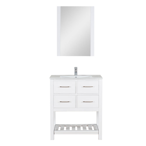 Santa Monica 30 in. W x 18 in. D x 36 in. H Bath Vanity in White with Integrated Ceramic Top in White and Mirror