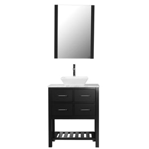 Santa Monica 30 in. W x 18 in. D x 41 in. H Bath Vanity in Black with Marble Vanity Top with White Basin and Mirror