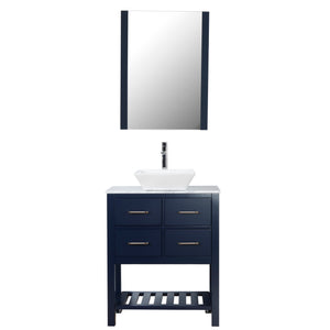 Santa Monica 30 in. W x 18 in. D x 41 in. H Bath Vanity in Dark Blue with Marble Vanity Top with White Basin and Mirror