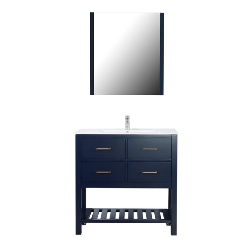 Santa Monica 36 in. W x 18 in. D x 36 in. H Bath Vanity in Dark Blue with Integrated Ceramic Top in White and Mirror