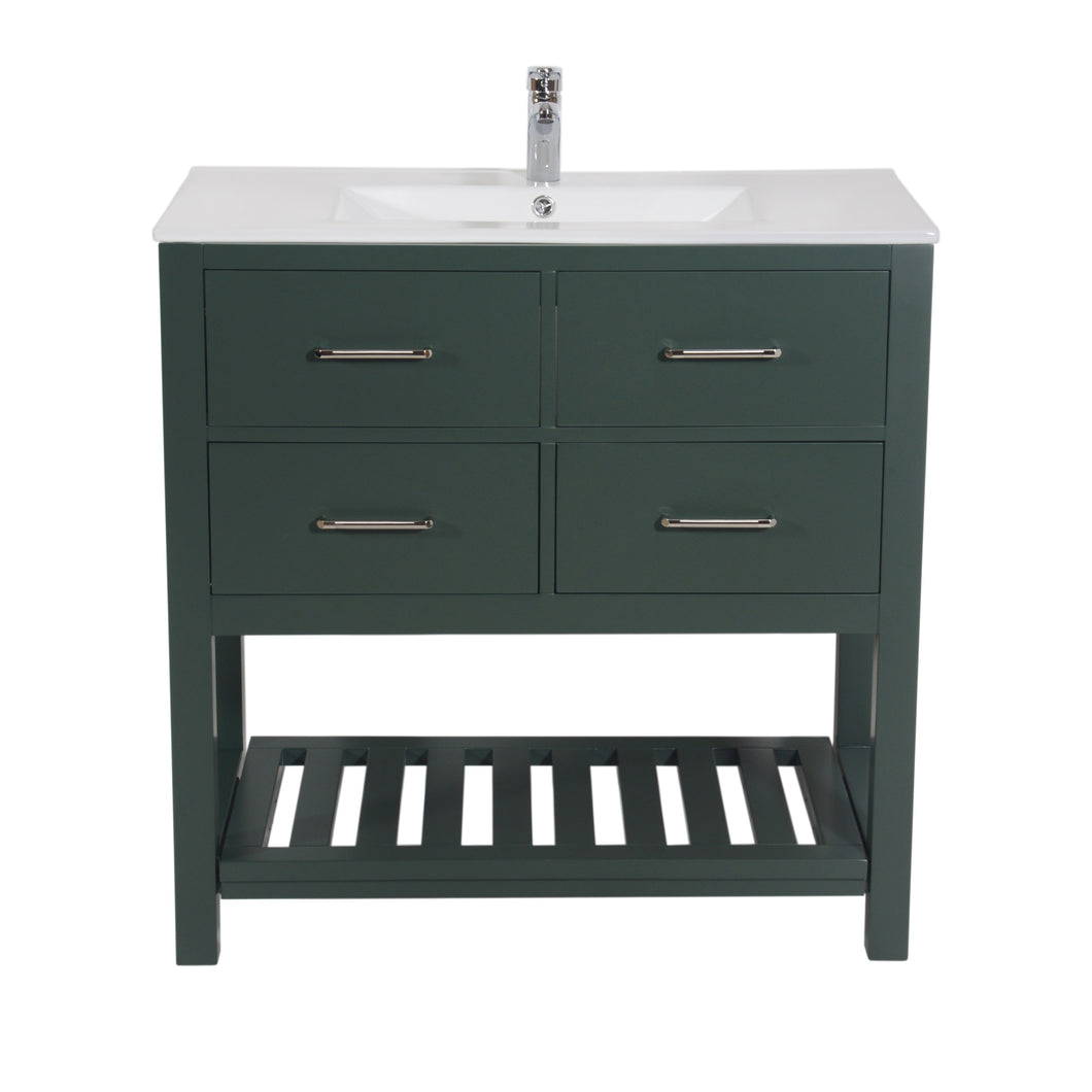 Santa Monica 36 in. W x 18 in. D x 36 in. H Bath Vanity in Dark Green with Integrated Ceramic Top in White