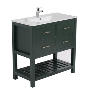 Santa Monica 36 in. W x 18 in. D x 36 in. H Bath Vanity in Dark Green with Integrated Ceramic Top in White