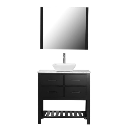 Santa Monica 36 in. W x 18 in. D x 41 in. H Bath Vanity in Black with Marble Vanity Top with White Basin and Mirror