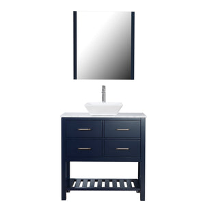 Santa Monica 36 in. W x 18 in. D x 41 in. H Bath Vanity in Dark Blue with Marble Vanity Top with White Basin and Mirror